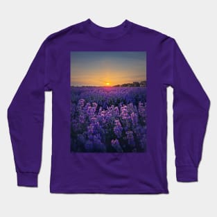 Picturesque scene of blooming lavender field Long Sleeve T-Shirt